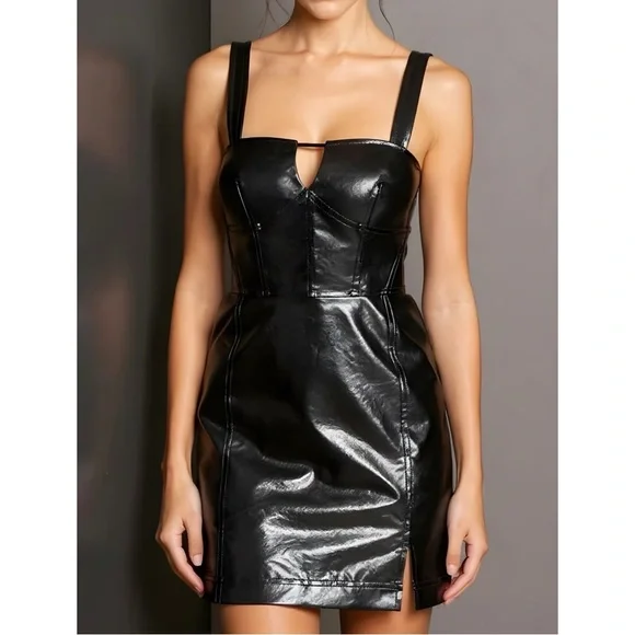 Jonathan Simkhai Standard Abra patent crinkle vegan leather bustier dress  XS NWT